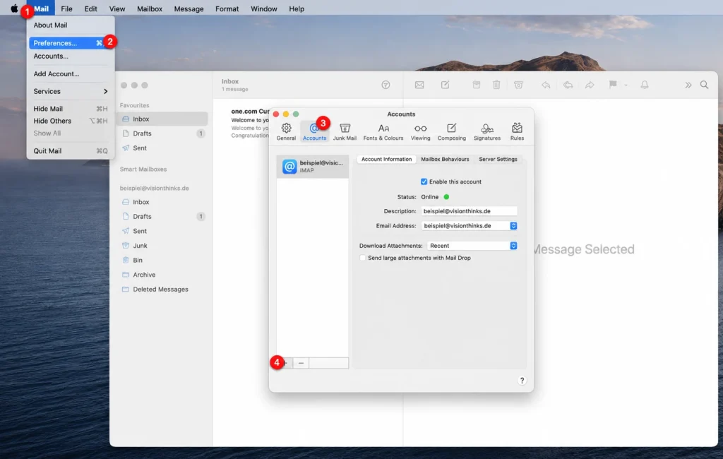 Apple Mail: bestehendes Konto in den Mail-Einstellungen prüfen oder ändern