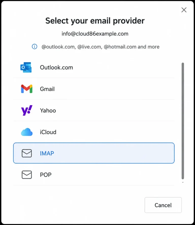 Outlook: IMAP in der Auswahl der E-Mail-Anbieter wählen