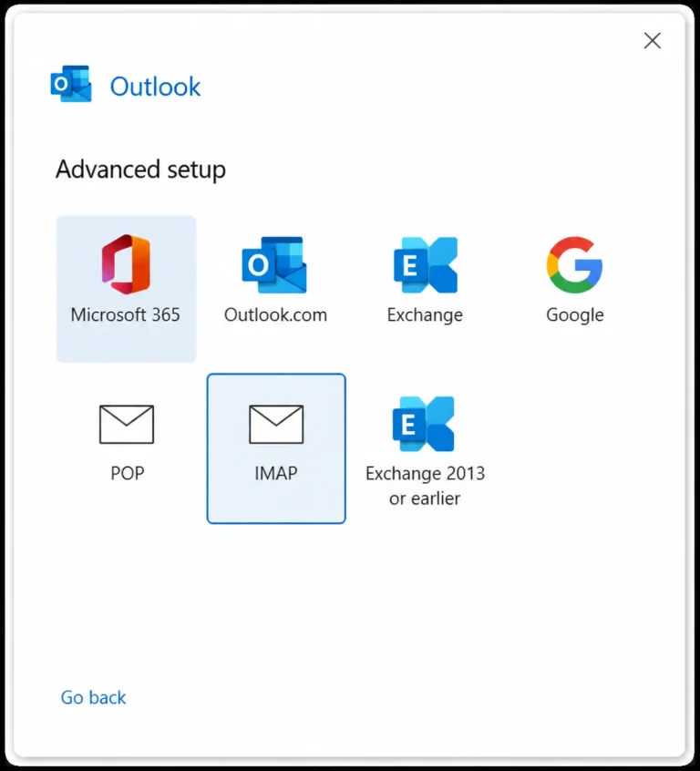 Outlook: IMAP im erweiterten Setup wählen